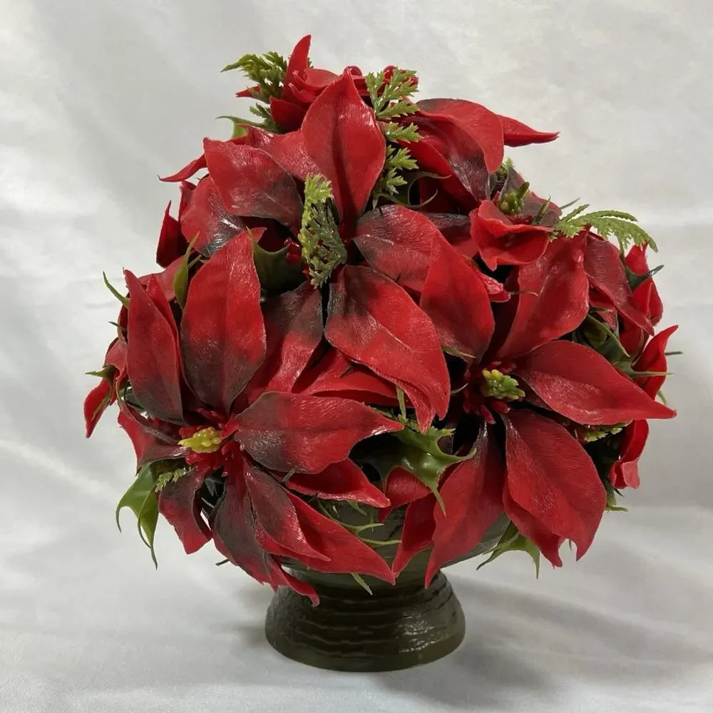 Vintage MCM Christmas Centerpiece Poinsettia Mid Century Kitsch Plastic Floral